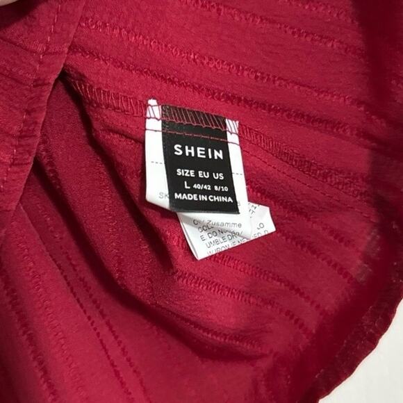 Shein Short Sleeve Top Womens L Maroon Ribbed Lace V-Neck Blouse - Picture 3 of 5